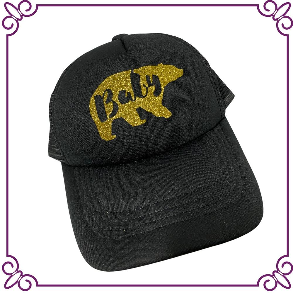 One Baby Trucker Hat California Bear Black with Gold Image NEW